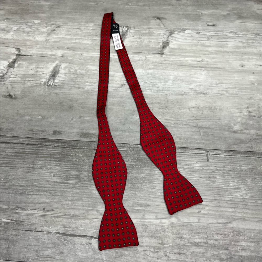 Bonwit Teller Red w/ Green & Gold Check Silk Bowtie